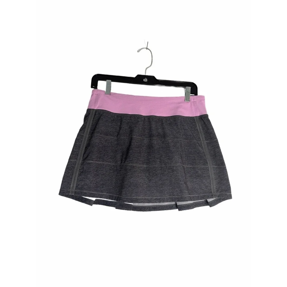 Lululemon Pace Rival Run II Gray Skirt Pink Waist- 6 Tall Tennis Golf Pickleball